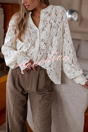 Fashionable Lace Long-sleeved Casual Button-down Shirt