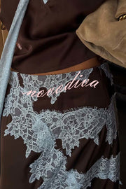 Sunday Social Contrast Color Satin Lace Trim Mid Rise Maxi Skirt