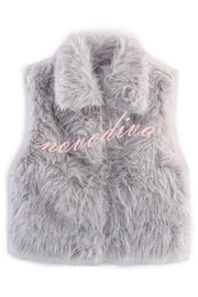 Stylish Collared Sleeveless Short Faux Fur Vest