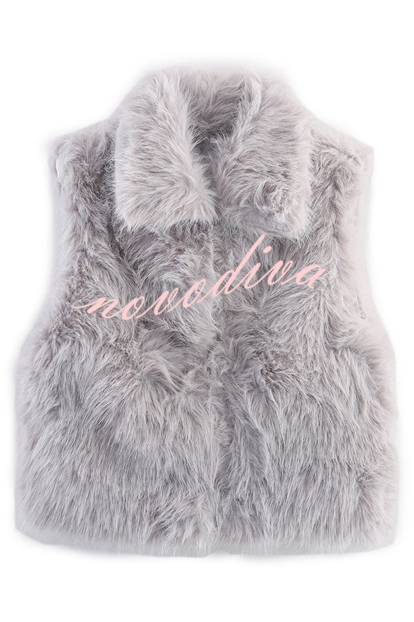 Stylish Collared Sleeveless Short Faux Fur Vest