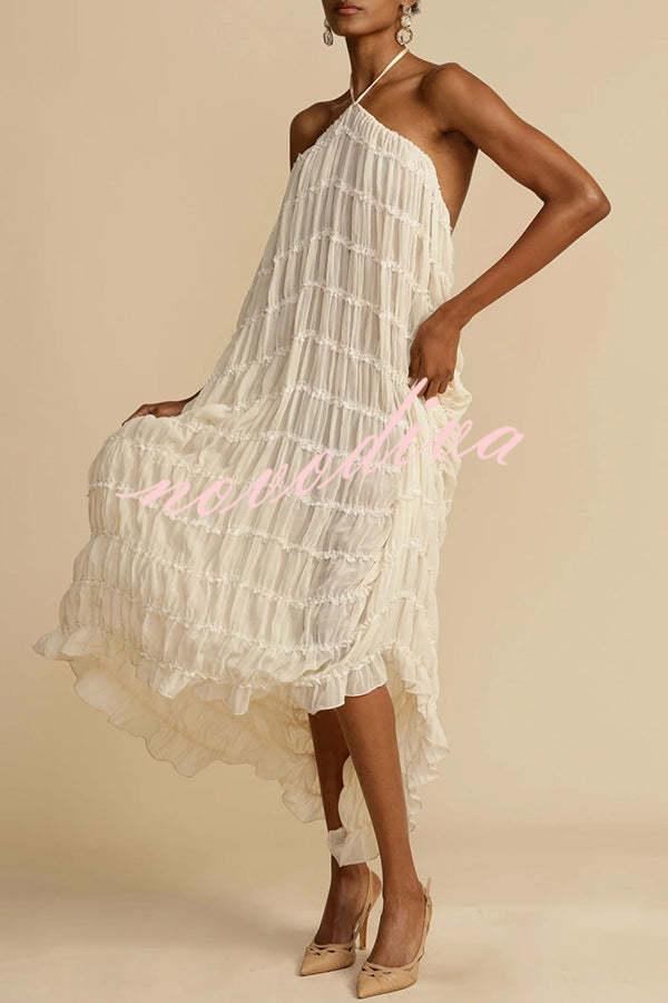 Versatility and Vintage Charm Pleated Drawstring Waist Tiered Maxi Skirt