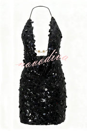 Sexy Halter Neck Sequined Open Back Mini Dress