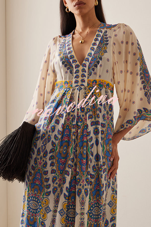 Unique Printed V-Neck Loose Elegant Maxi Dress