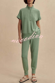 Sheridan Half-Zip Neck Short Sleeve Sweatshirt and Elastic Waist Pocket Jogger Set