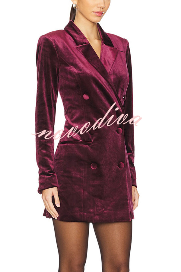 Holiday Soiree Solid Color Velvet Lapel Long Sleeve Blazer Mini Dress