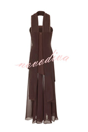 Monaco Off Shoulder Structured Top Chiffon Slit Hem Scarf Maxi Dress