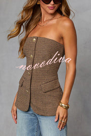 Workplace Vitality Houndstooth Off Shoulder Button Vest Top