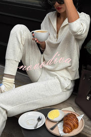 Everyday Neutrals Half-zip Neck Sweatshirt and Elastic Waist Pocketed Loose Jogger Set