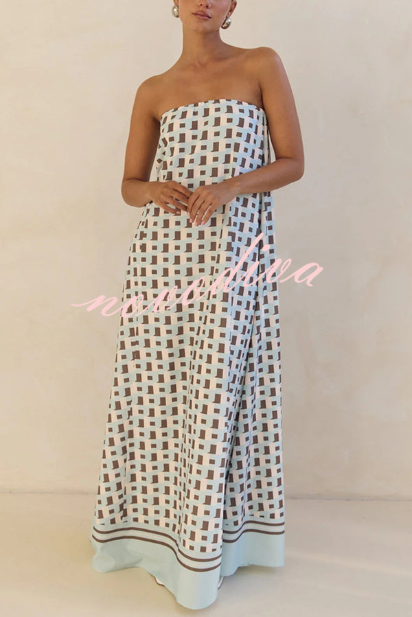 Unique Print Sexy Tube Top Back Zipper Loose Maxi Dress
