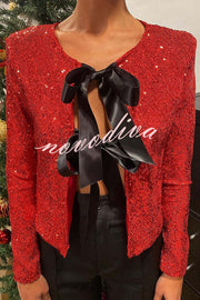 Two Ways To Celebrate Tie-front Bow Sequined Jacket