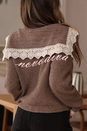 Fashionable Lace-trimmed Sailor Collar Casual Knit Cardigan