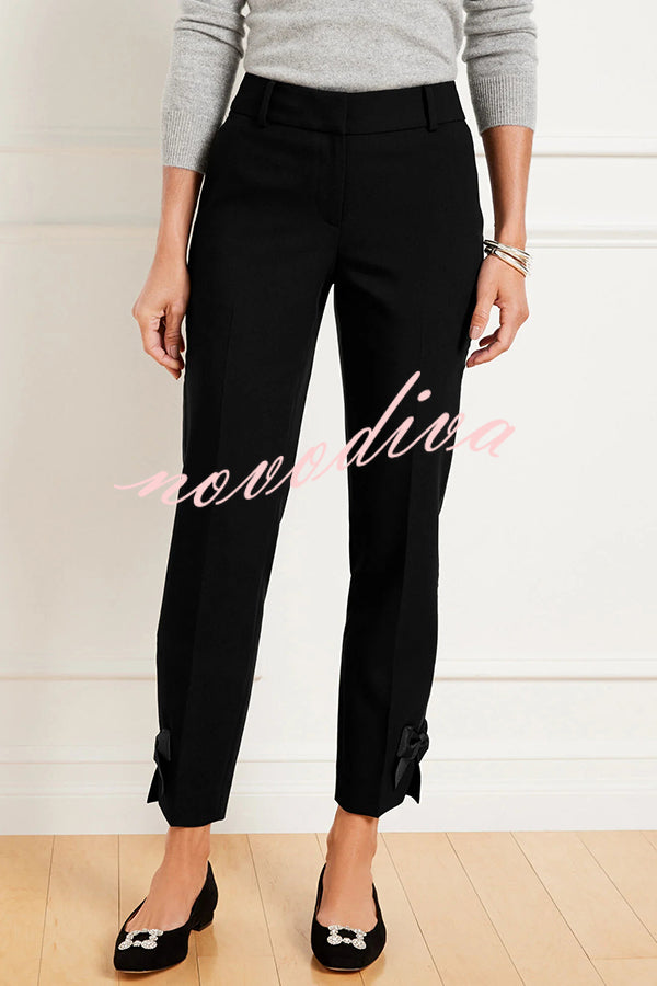 Add Elegance Side Bow Detail Pocketed Straight Ankle Pants