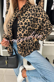 Leopard Print Loose Long-sleeved Pocket Casual Jacket