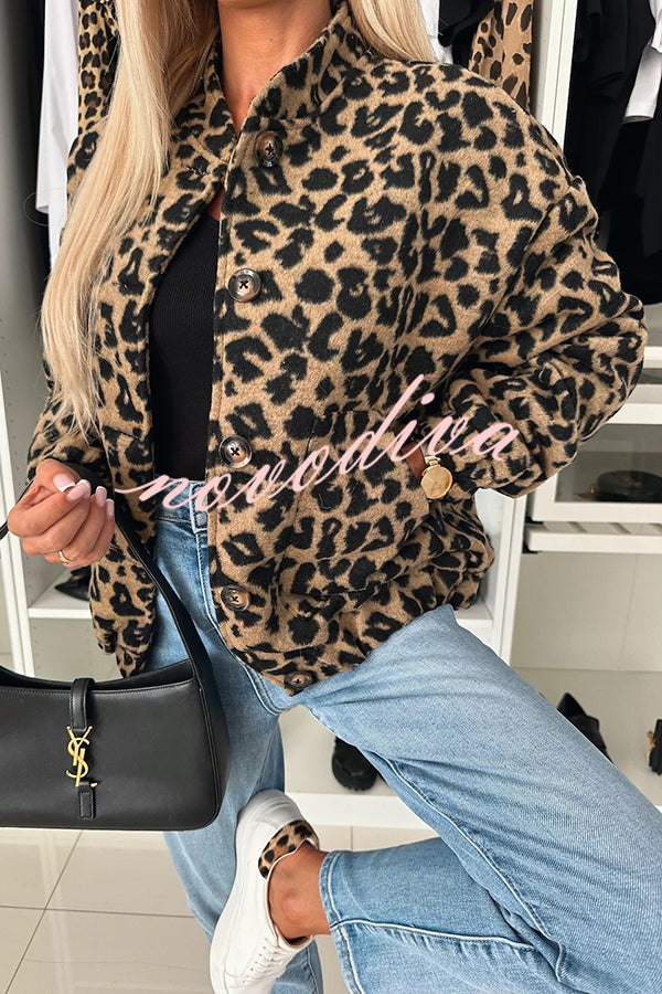 Leopard Print Loose Long-sleeved Pocket Casual Jacket