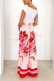 Floral Print Elastic Waist Casual Wide Leg Pants