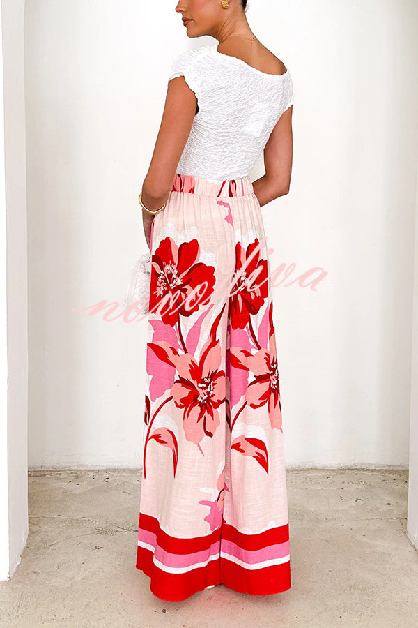 Floral Print Elastic Waist Casual Wide Leg Pants