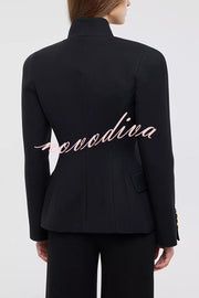Classic Luxury Unique Metal Button Stand Collar Long Sleeve Blazer