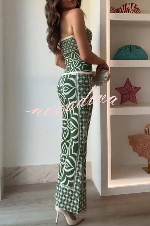 Orla Knit Mosaic Tile Print Bandeau and High Rise Stretch Flared Pants Set