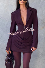 Solid Color Slim-fit V-neck Elegant Draped Formal Mini Dress