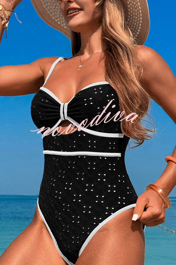 Fashion Contrast Color Hollow Stretch One-piece Swimsuit