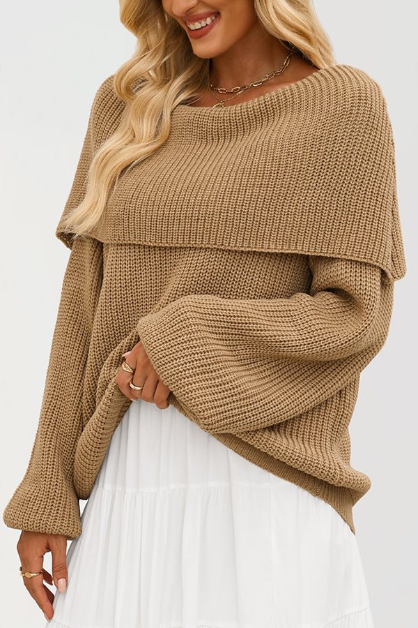 Solid Color Loose Off-shoulder Long-sleeved Casual Knit Sweater