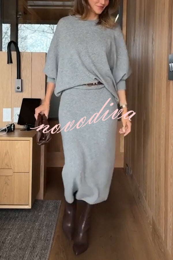 Soft and Warm Cashmere Knit Batwing Sleeve Relaxed Sweater