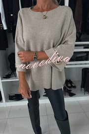 Elegance and Modern Knit Button Detail Half Sleeve Loose Sweater