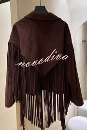 Western City Suede Long Tassels Long Sleeve Lapel Relaxed Jacket