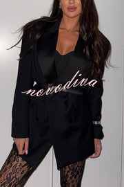 Chic Style Satin Lapel Button Up Long Sleeve Oversized Blazer