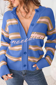 Colorblock Striped Knitted Long-sleeve Cardigan