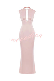 Cheongsam Chic Satin Sparkly Trim Cutouts Backless Maxi Dress