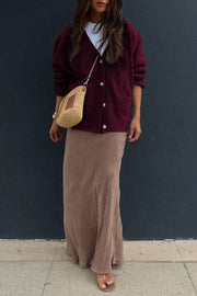 Solid Color V-Neck Button Casual Pocket Knit Cardigan