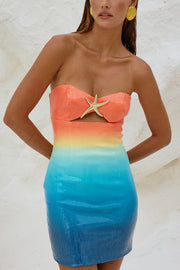 Gradient Sequin Sexy Off-the-shoulder Hollow Slim Mini Dress