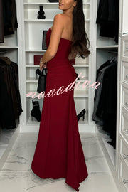 Miami Date Night Off Shoulder Drape Ruched High Slit Party Maxi Dress