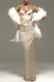 The Great Gatsby Embellished Sequin Mid Rise Flare Maxi Skirt