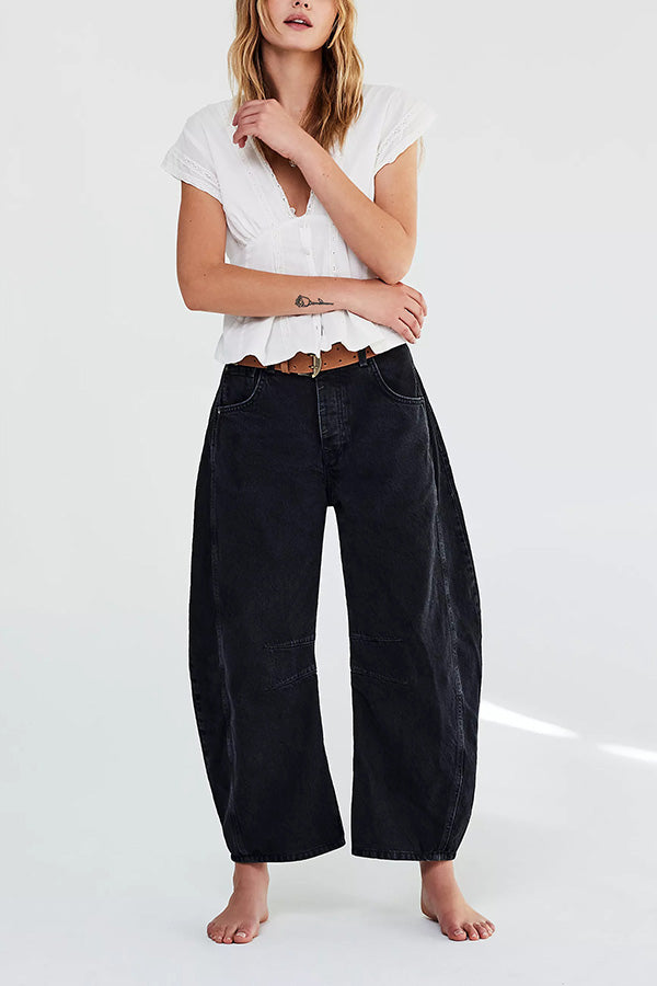 Rina Denim Mid-Rise Pocket Tapered Hem Barrel Jeans