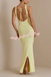 Charming Solid Color Knitted Floral Sexy Open Back Cover-up Maxi Dress