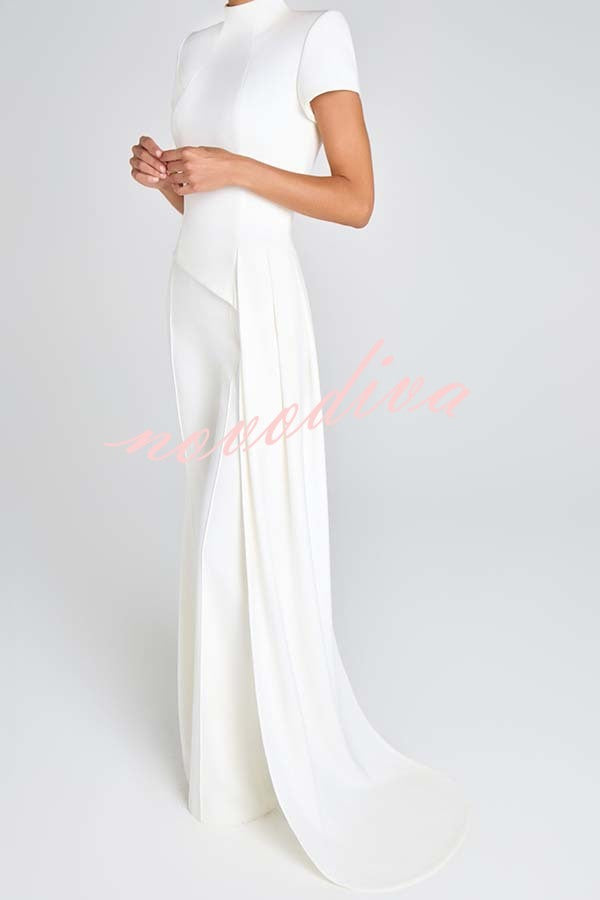 Pippa High Neck Short Sleeve Irregular Drape Hem Top and Elastic Waist Flare Pants Set