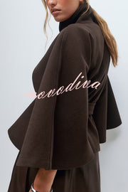 Fashionable Stand Collar Button Waist Tie Loose Cape