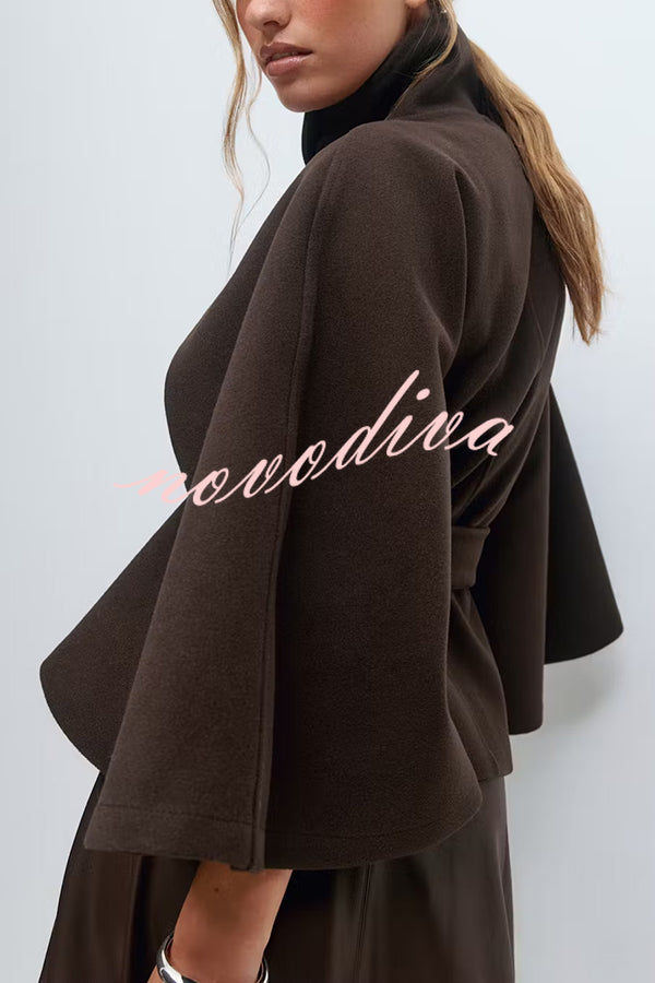 Fashionable Stand Collar Button Waist Tie Loose Cape