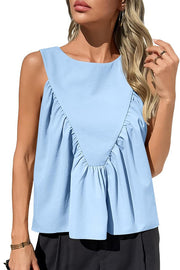 Solid Color Round Neck Sleeveless Pleated Loose Vest