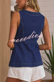 Fashionable Casual Slim Fit Button Pocket Denim Vest