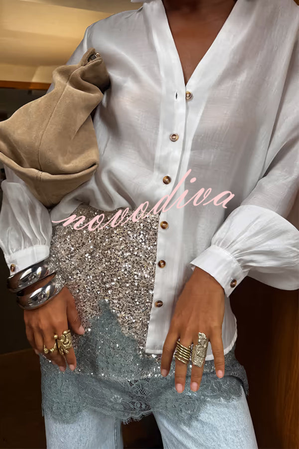 Power of Styling Sequin Lace Trim Elastic Waist Mini Skirt