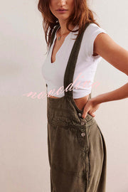 Fashionable Casual Side Pocket Button Loose Denim Overalls