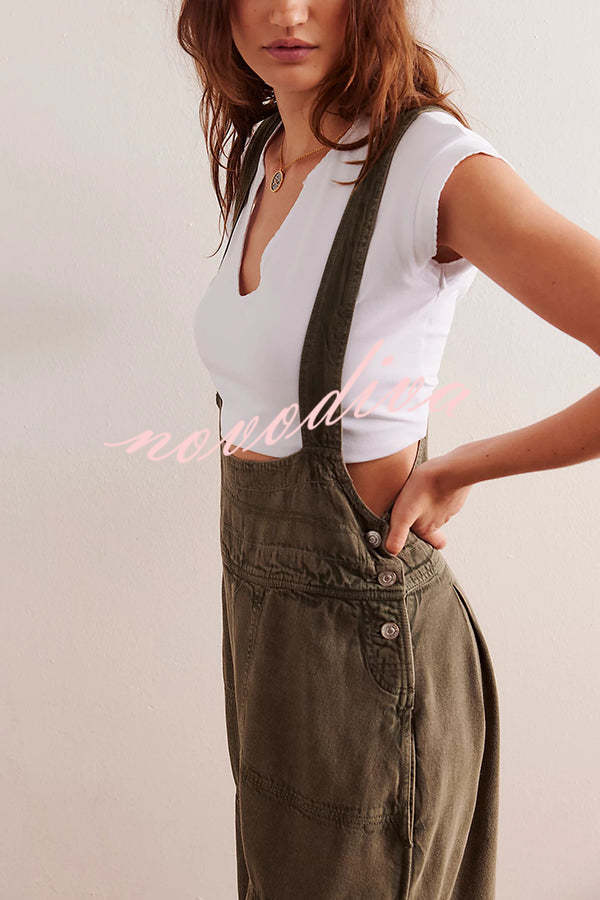 Fashionable Casual Side Pocket Button Loose Denim Overalls