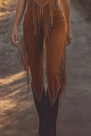 Fashionable Sleeveless Zippered Slim-fit Tassel Casual Jumpsuit