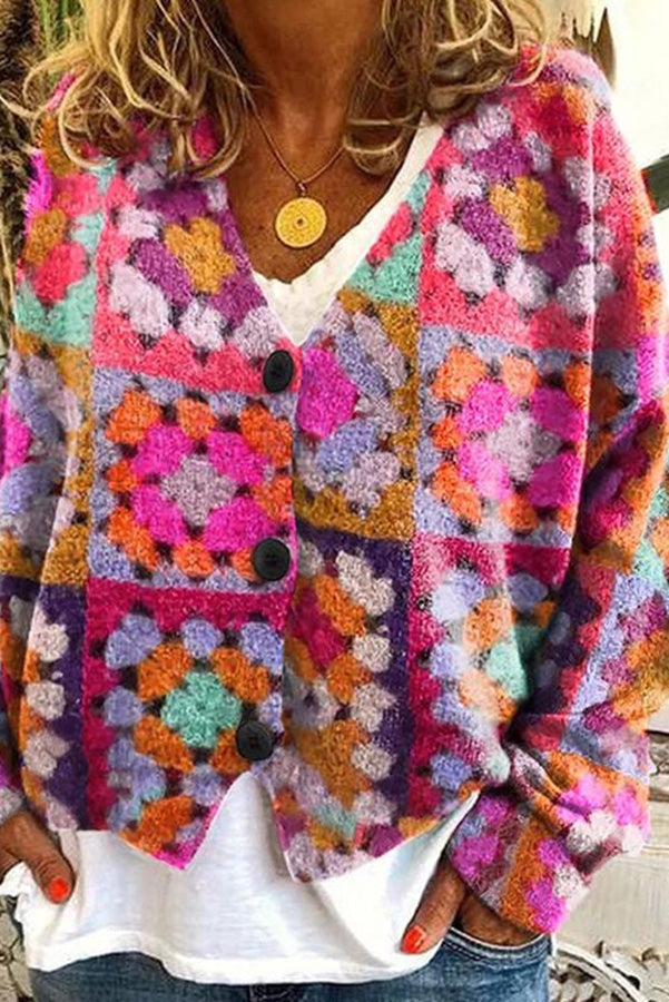 Knitted Long Sleeved Cardigan with Fun Printed Buttons