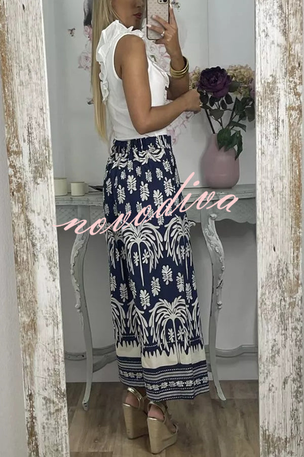 Unique Print Elastic Waist Loose Pocket Holiday Wide Leg Pants