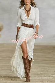 Fashion Lapel Single-breasted Waist Shirt-style Maxi Dress