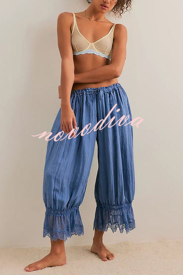 Pastoral Style Elastic Waist Lace Hem Bloomer Pants